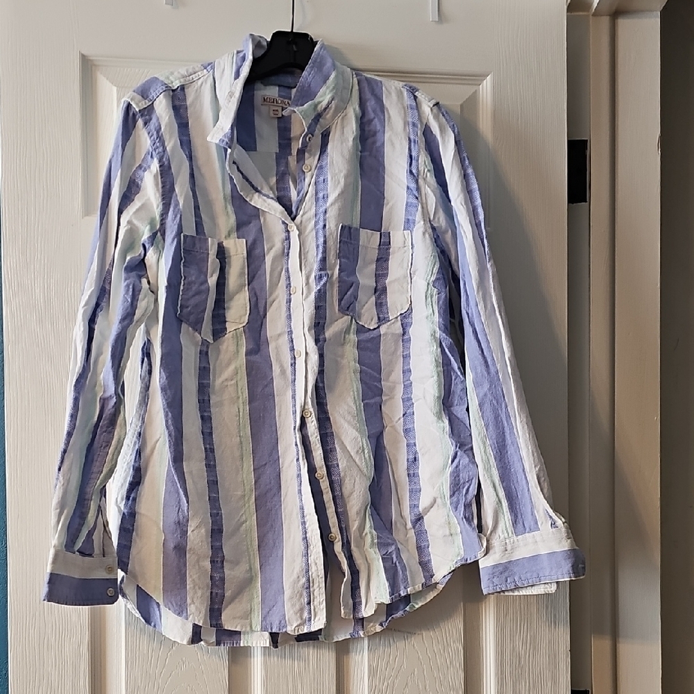 Blue and White Striped Button-Up Shirt